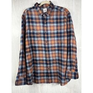 ROWM Plaid Flannel Shirt XL Orange Blue Outdoor Hiking Casual NWOT